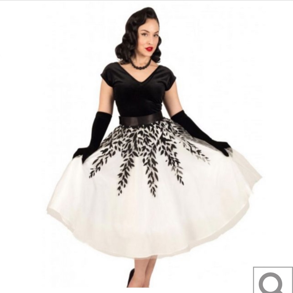 Tatyana Retro Black & White Velvet/Tulle Skirt